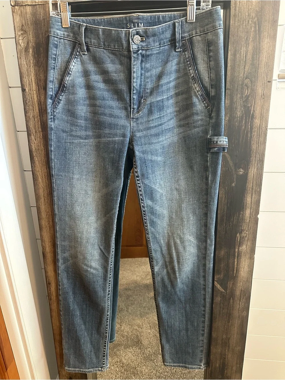 WHBM The Slim Ankle Jeans Size 6 High Rise Skinny Blue Denim Glitter Festival